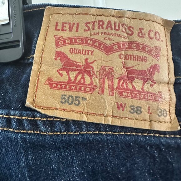 Levis 505 Regular Fit Straight Leg Jeans W38 L30 Dark Wash Denim Mens - Picture 3 of 7